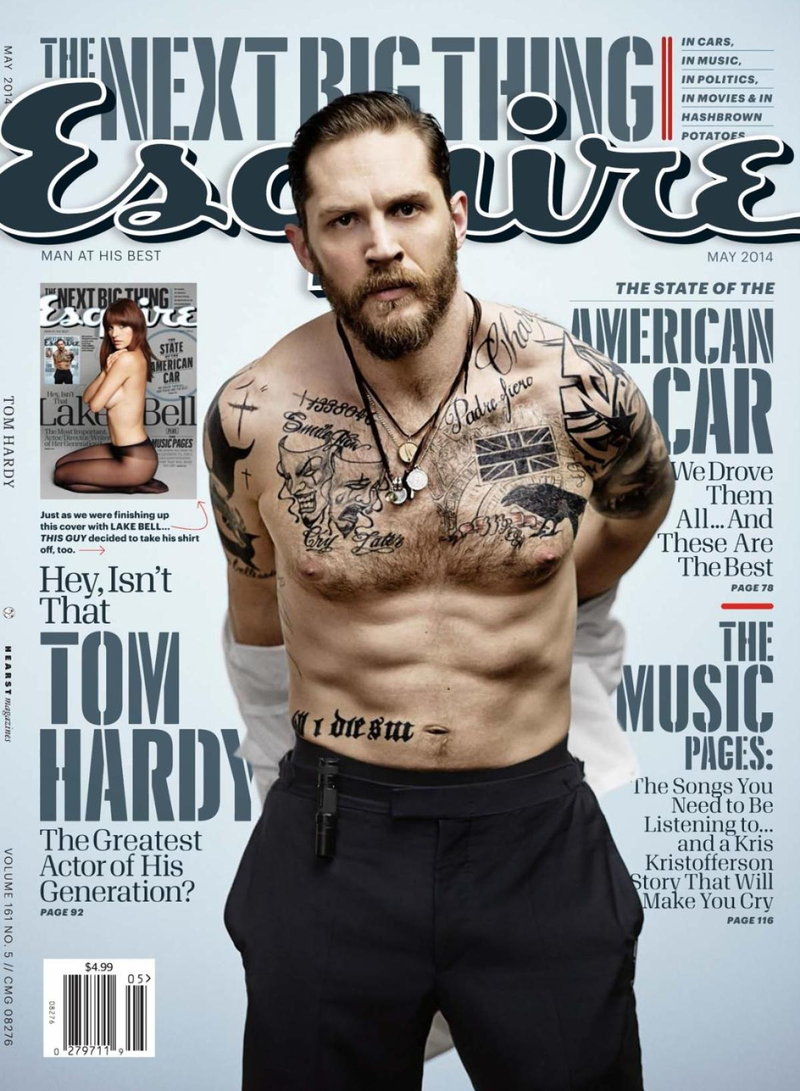 Illustration for article titled Scowling, Shirtless, Tattooed Tom Hardy: 'I Don't Feel Very Manly'